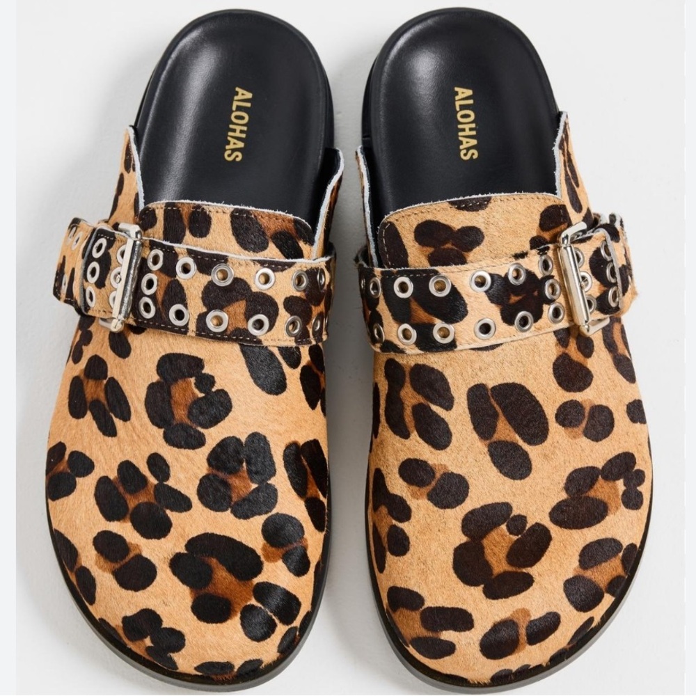 Anthropologie ALOHAS Leopard Print clogs/mules size 7